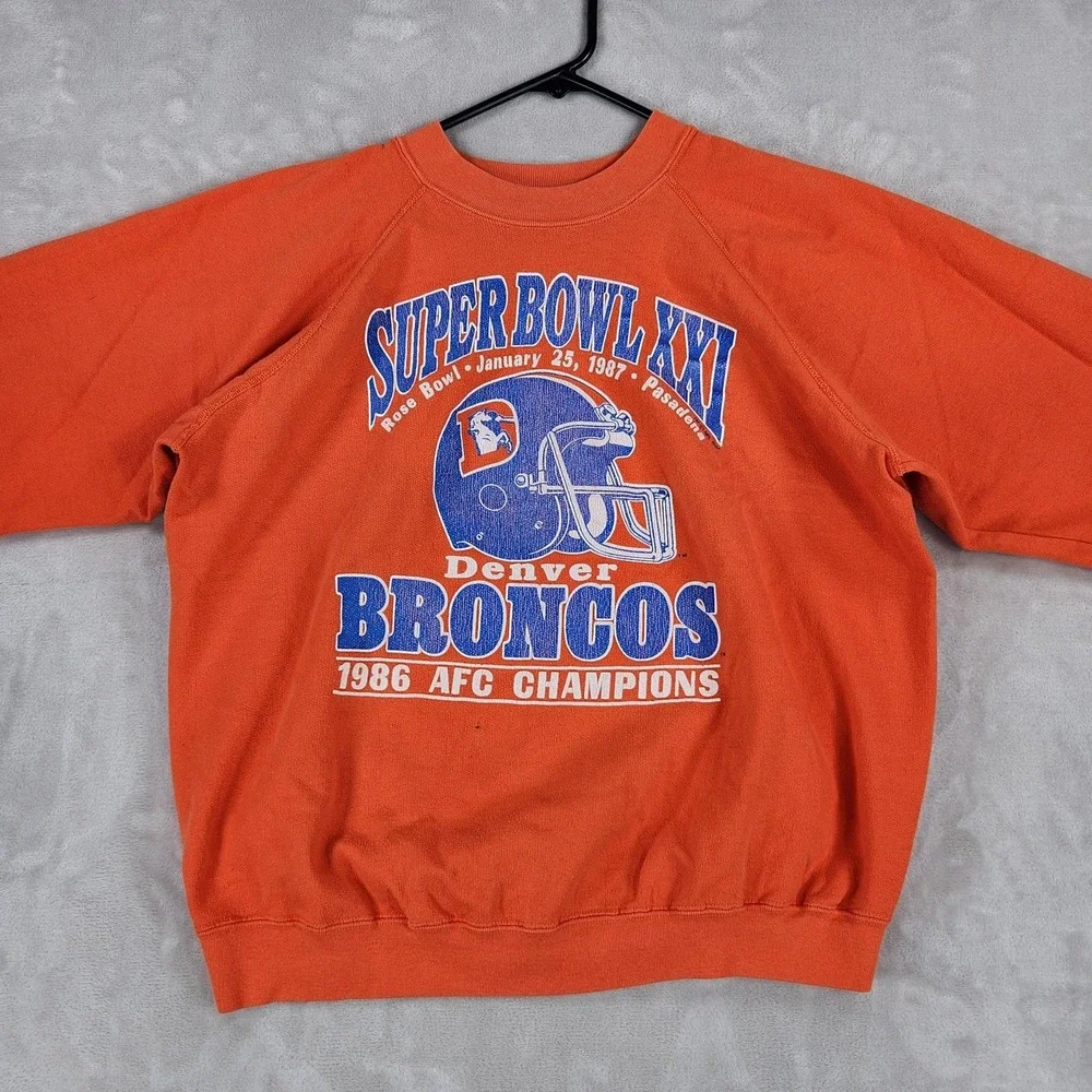 Vintage Denver Broncos Sweatshirt Mens Large Orange NFL Football Trench